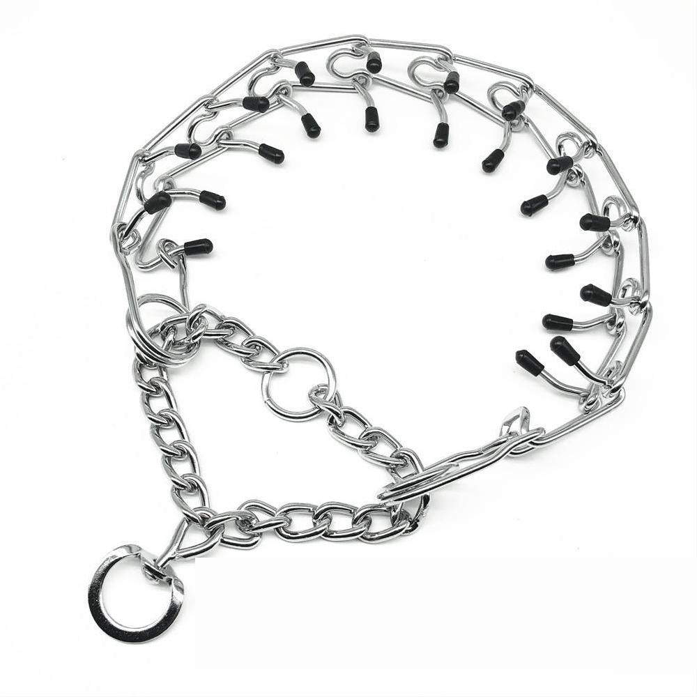 Chrome Pinch Dog Training Collar – Choke Chain with Rubber-Tipped Guardian | Sizes S–XL
