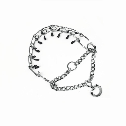 Chrome Pinch Dog Training Collar – Choke Chain with Rubber-Tipped Guardian | Sizes S–XL