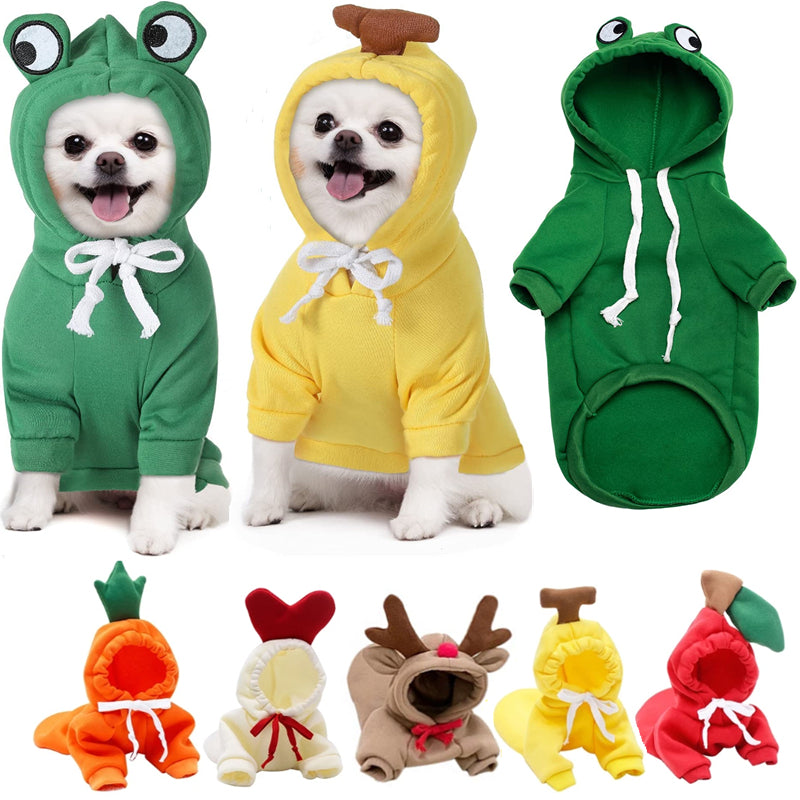 Fruit Print Dog Hoodie — Winter Warm Fleece Coat for Small Dogs