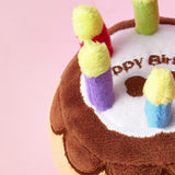 Birthday Cake Plush Dog Toy – Squeaky Chew Toy with Colourful Candles & Happy Birthday Embroidery