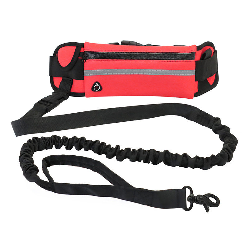 Hands-Free Dog Leash Running Belt – Bungee Leash Waist Belt with Phone Pocket, Treat Pouch & Water Bottle Holder