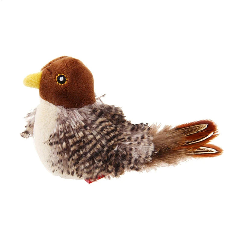Electric Chirping Bird Cat Toy – Motion-Activated Plush Bird with Real Bird Sounds & Feathers
