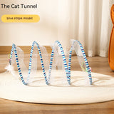 S-Shape Collapsible Cat Tunnel – Spring Steel Frame, Crinkle Fabric & Feather/Sisal Toy Attachments