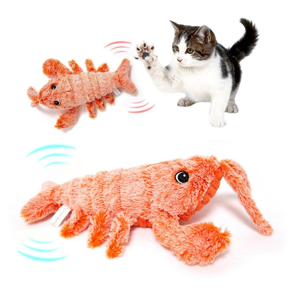 Electric Jumping Shrimp Cat Toy – USB Rechargeable Wiggling Lobster Plush with 3 Tail Swing Modes