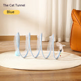 S-Shape Collapsible Cat Tunnel – Spring Steel Frame, Crinkle Fabric & Feather/Sisal Toy Attachments